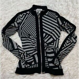 Joseph Ribkoff Long Sleeve Zip Up Shirt Abstract Size 2 Stretch Top Blouse